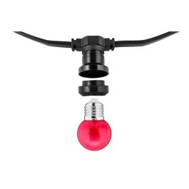 Thorgeon Guirnalda de 50 Portalámparas E27 IP44 para Exterior/Interior, 50m, 2000W, 220-240V, Negro, Conexión hasta 100m
