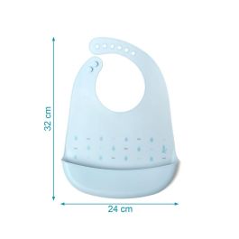 KioKids Babero de Silicona Azul para Bebé con Bolsillo Recogemigas, Ajustable, Impermeable, Fácil Limpieza, +4 Meses