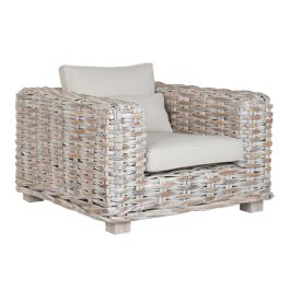 DKD Home Decor Indo 2c25 Sofá Balinés Bicolor Ratán 103 x 64 x 220 cm Set de 4 con Cojines