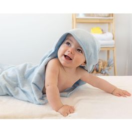KioKids Toalla de Baño para Bebés +0 Meses 100% Bambú con Capucha Suave Absorbente Certificado Oekotex 76x76 cm Azul