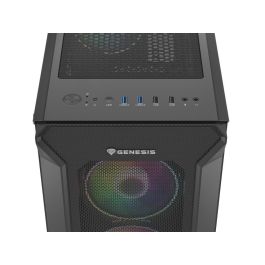 GENESIS Irid 505 V2 ARGB Midi Tower Gaming PC, 4 Ventiladores ARGB, Panel Lateral Cristal Templado, Filtros Antipolvo, USB 3.0, Negro