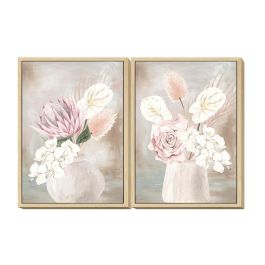 DKD Home Decor Cuadro Decorativo Scandi Florero Hecho a Mano sobre Lienzo Beige y Rosa, 70x50 cm (Set de 2) Precio: 63.78999968. SKU: S3018398