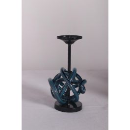 DKD Home Decor Portavela Azul de Cristal y Metal, Forma de Bola, 25 cm Alto, 13x13 cm Base, para Decoración de Interiores