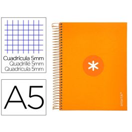 Cuaderno Espiral A5 Micro Antartik Tapa Forrada120H 90 gr Cuadro 5 mm 5 Bandas6 Taladros Color Mostaza