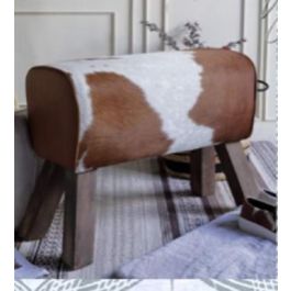 DKD Home Decor Taburete Colonial de Diseño Madera y Piel de Vaca Negro Blanco. Dimensiones P:35 x A:75 x An:50 cm. Altura Asiento: 78 cm
