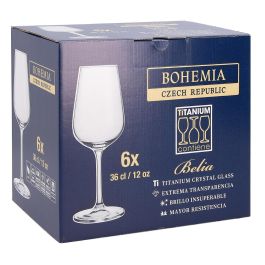 Bohemia Belia - Juego 6 Copas de Vino Cristalín Vidrio Transparente 36 cL, Apto Lavavajillas, Hecho en Rep. Checa