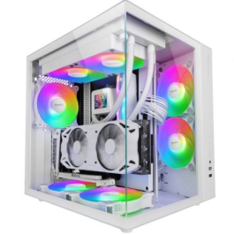 Mars Gaming MCVONEW Caja Gaming Semitorre MCV-ONE Blanca, Cristal Templado, Ventilador FRGB 120mm, Doble Cámara, ATX, RL 240mm