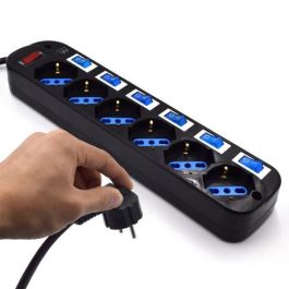 Ewent Regleta de 6 Tomas EW3851 con Interruptores Individuales, Protección Sobretensiones y Seguridad Infantil