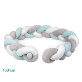 KioKids Trenza Protectora Acolchada para Cuna y Cama, Chichonera Bebé Antigolpes, Azul y Gris, 1,50 metros