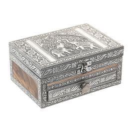 DKD Home Decor Joyero árabe de madera y aluminio con elefante, plateado y marrón, 13 x 8 x 17.5 cm (2 Unidades)