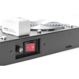 DIGITUS Unidad de ventilación de techo para carcasa de pared de 19", 2 ventiladores, 276 m³/h, Termostato, Negro