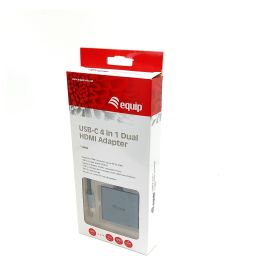 EQUIP Adaptador USB-C a 2xHDMI, USB 3.0, 100W PD, 4K Ultra HD, Plata