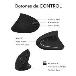 Subblim Ratón Glide Vertical Ergo Dual Inalámbrico Bluetooth 5.2, 1600 DPI, Silent Click, Batería Recargable USB-C, Negro - SUBMO-EDGVW01 Subblim Ratón Glide Vertical Ergo Dual Inalámbrico Bluetooth 5.2, 1600 DPI, Silent Click, Batería Recargable USB-C, Negro - SUBMO-EDGVW01