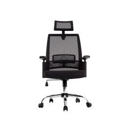 Q-connect Silla de Dirección Ergonómica con Respaldo Alto y Reposacabezas Ajustable, Base Metálica, Color Negro