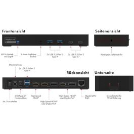 ICY BOX Docking Station 4xUSB-A/2xUSB-C/2xHDMI/DisplayPort Negro
