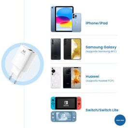 Ewent EW1321_R1 Cargador Universal 20W Carga Rápida USB-C PD PPS QC3.0 USB-A GaN Blanco para iPhone y Android