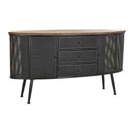 DKD Home Decor Buffet Loft Negro Marrón 145.5x45x76 cm con Botellero, 3 Cajones, 2 Puertas de Abeto y Metal Desmontable