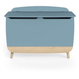 Caja para juguetes - FIRMIANA - Estilo escandinavo - Azul tormenta y madera natural - 82,4 x 39,1 x 58,9 cm - DEMEYERE