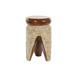 DKD Home Decor Mesita Auxiliar Balinesa de Albasia Natural y Blanco con Diseño de Círculos 29x29x49 cm