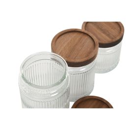 DKD Home Decor Botes de Cocina de Cristal y Acacia Transparente/Natural 10x10x17.5 cm Set de 3 apto lavavajillas