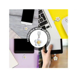 Wondee Charm Funny Protegepuertos Móvil con Colgante Floral Blanco para Tipo-C - Protección Contra Polvo y Decoración para Smartphone