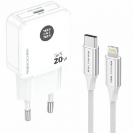Tech One Tech TEC2222 Cargador de Pared 20W USB Tipo-C con Cable Lightning Blanco