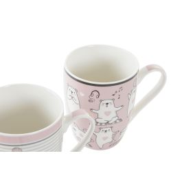DKD Home Decor Mug Kids Rosa Blanco Porcelana 350ml con Osos (12 Unidades) Apto Microondas y Lavavajillas 8 x 11 x 12 cm