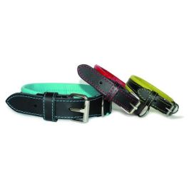 Collar de cuero negro y rojo suave y ajustable YAGO para perros medianos, talla M 34-43 cm