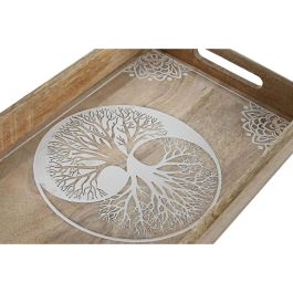 DKD Home Decor Bandeja Decorativa Indio de Madera de Mango con Diseño Árbol, Acabado Decape Blanco Natural, 27x5.5x43.5 cm, Set de 2