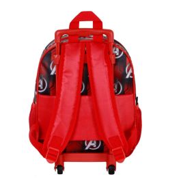 Marvel Los Vengadores Mochila 3D con Ruedas Pequeña, Relieve Frontal, 2 Bolsillos Laterales de Malla, Rojo