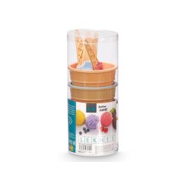 Leknes Set 4 Copas Helado con Cucharas 10x23.5x10 cm Plástico Azul Rosa Amarillo Salmón