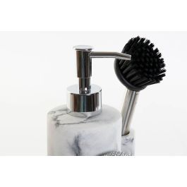 DKD Home Decor Dosificador Moderno Blanco Simil Mármol Resina Inox Colección Chinalight Marble 11.4 x 18.6 x 12.6 cm