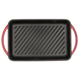 Bidasoa Parrilla Rectangular Fierro Hierro Esmaltado 22x40 cm Roja Antiadherente Extra Resistente Apta Inducción Gas Vitro Libre PFOA