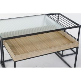 DKD Home Decor Mesa Centro Loft Natural Negro Metal Cristal Madera Bambú 60 x 45 x 110 cm Set de 2