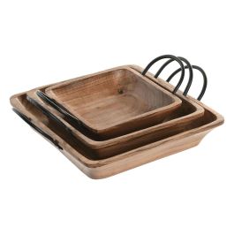 DKD Home Decor Centro Mesa Vintage Marron Negro Set de 3 36 x 9 x 38 cm