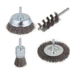 Wolfcraft Juego de cepillos 2133000, vástago ø6mm, disco ø75x10mm, copa ø75mm, cilíndrico ø28x60x90mm, pincel ø25mm, profesional/doméstico