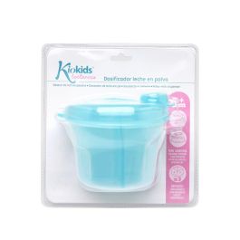 KioKids Dosificador de Leche en Polvo Giratorio, 3 Compartimentos Semitransparentes, Azul, para Bebés +0 Meses, Soft Nordic