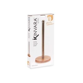 Kinvara Portarrollo de Papel Higiénico Redondo de Acero y Bambú 15x34x15 cm (12 Unidades)