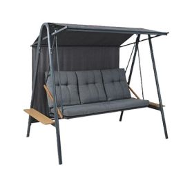 DKD Home Decor Banco Terraza y Jardín Gris Oscuro Marrón Acero Poliéster Polywood 215 x 120 x 180 cm Precio: 437.50000008. SKU: B156SDKY4Y