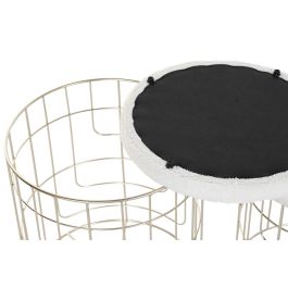 DKD Home Decor Reposapies Moderno Poliester Metal Dorado Blanco Set de 2 38x44x38 cm Altura Asiento 44/39 cm