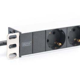 Digitus Regleta de Enchufes 8 Tomas de Tierra con Perfil de Aluminio, Cable 2m, 19" 1HE, Negro