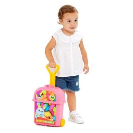 Carrito maleta trolley rosa con 20 bloques. Carrito maleta trolley rosa con 20 bloques.