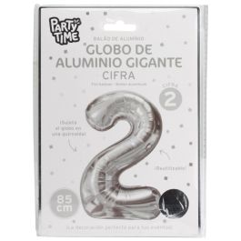 Globo Cifra Plateado Party Time altura 85 cm 