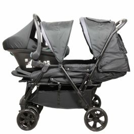 Cochecito doble gemelo - BAMBISOL - Cochecito doble combinado + Silla de coche I-size - 4 ruedas - Negro