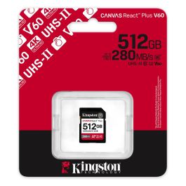 Kingston Tarjeta de Memoria SDXC Canvas React Plus 512GB Clase 10 UHS-II U3 V60 Velocidad 280MB/s Lectura 150MB/s Escritura XC