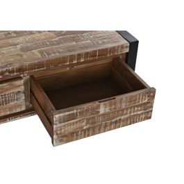 DKD Home Decor Mesa de Centro Alpino con 2 Cajones de Madera Acacia y Metal, Colores Natural y Negro, 110x60x40 cm
