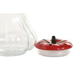 DKD Home Decor Bote Moderno de Cristal y Gres Rojo 1L 15 x 15,6 cm (6 Unidades) para Alimentos