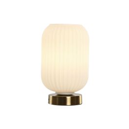 DKD Home Decor Lámpara de Sobremesa Moderna de Cristal y Metal Blanco Dorado, para bombilla E27, Potencia Máx. 50W, 14x23x14 cm