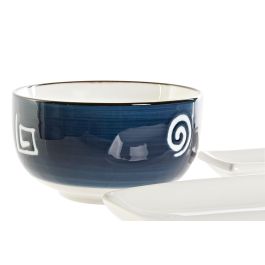 DKD Home Decor Juego de Vajilla Sushi Oriental de 10 Piezas en Porcelana y Bambú Blanco y Azul Marino, 34.5x9x33.5 cm