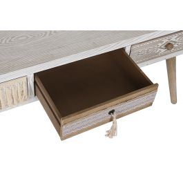 DKD Home Decor Mesa Centro Boho Blanco Natural Madera de Abeto y Algodón 110x60x50 cm